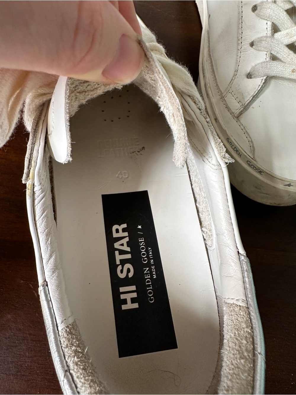Golden Goose White Leather Hi Star Sneakers with Silver Accents Size 40 - Picture 6 of 6